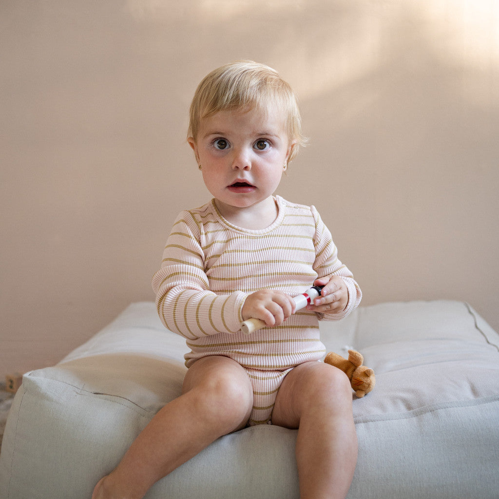 minimalisma Bandit - Baby silk long sleeve bodysuit Body Sweet Olive Stripes
