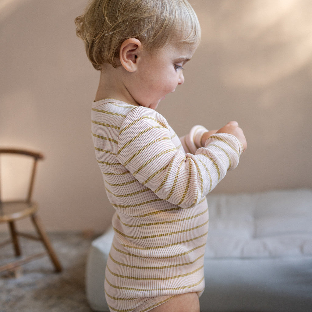 minimalisma Bandit - Baby silk long sleeve bodysuit Body Sweet Olive Stripes