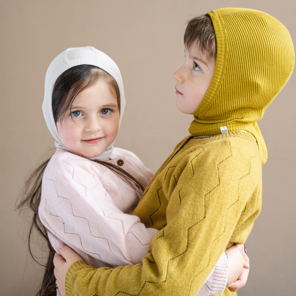 minimalisma Belefant - Children's silk balaclava Hat / Bonnet Ecru
