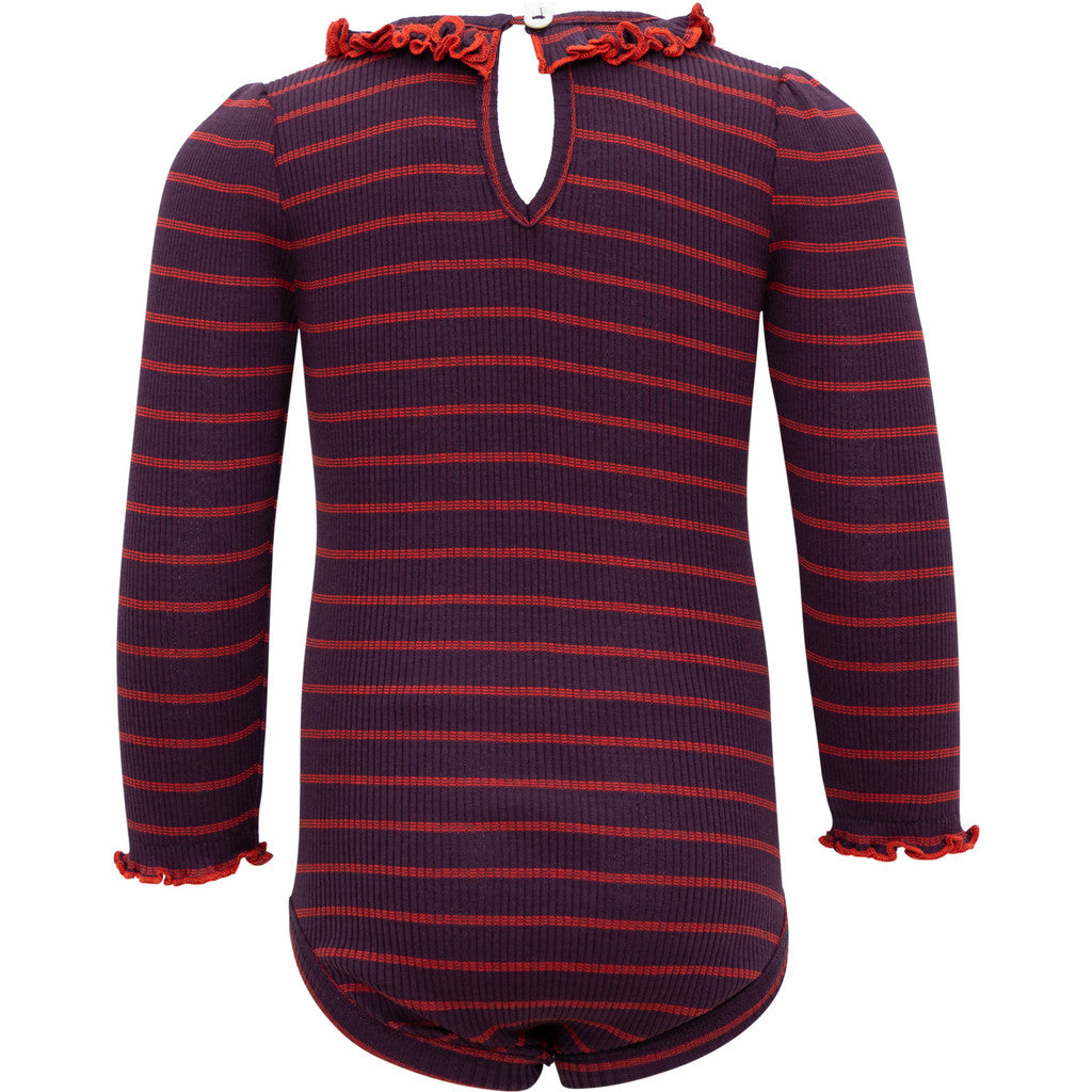 minimalisma Belly - silk long sleeve bodysuit with ruffles Body Blackberry Red Stripes