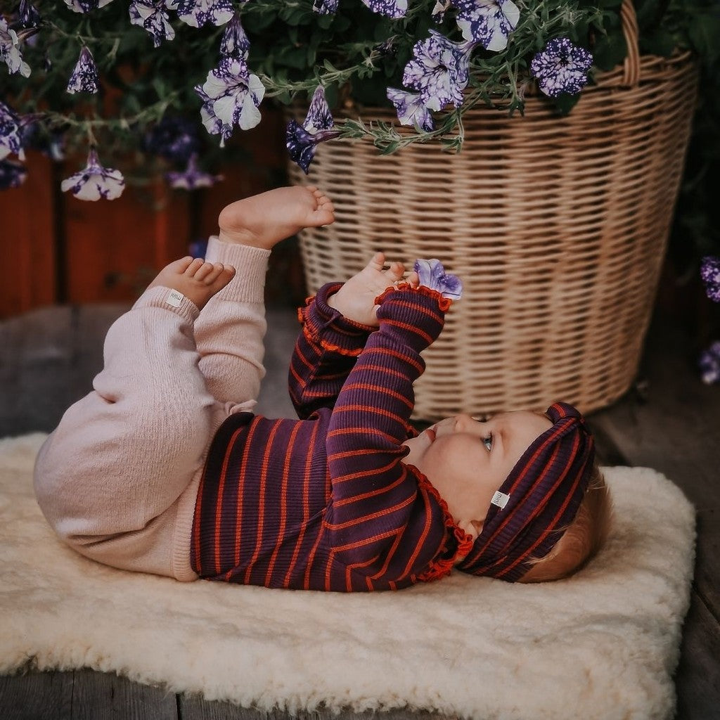 minimalisma Belly - silk long sleeve bodysuit with ruffles Body Blackberry Red Stripes