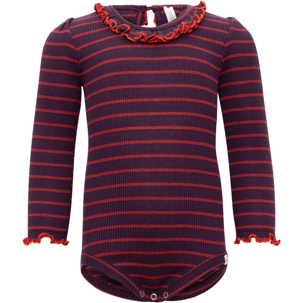 minimalisma Belly - silk long sleeve bodysuit with ruffles Body Blackberry Red Stripes
