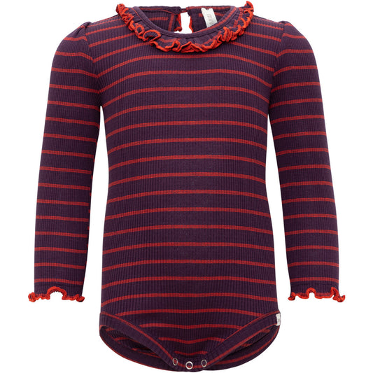 minimalisma Belly - silk long sleeve bodysuit with ruffles Body Blackberry Red Stripes