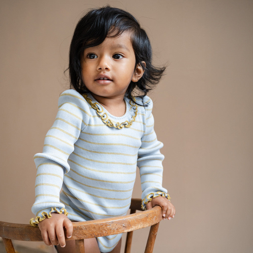minimalisma Belly - silk long sleeve bodysuit with ruffles Body Clear Olive Stripes