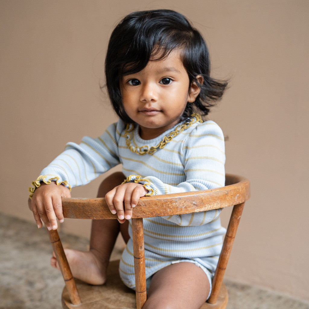 minimalisma Belly - silk long sleeve bodysuit with ruffles Body Clear Olive Stripes