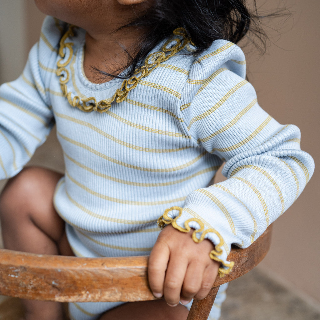 minimalisma Belly - silk long sleeve bodysuit with ruffles Body Clear Olive Stripes