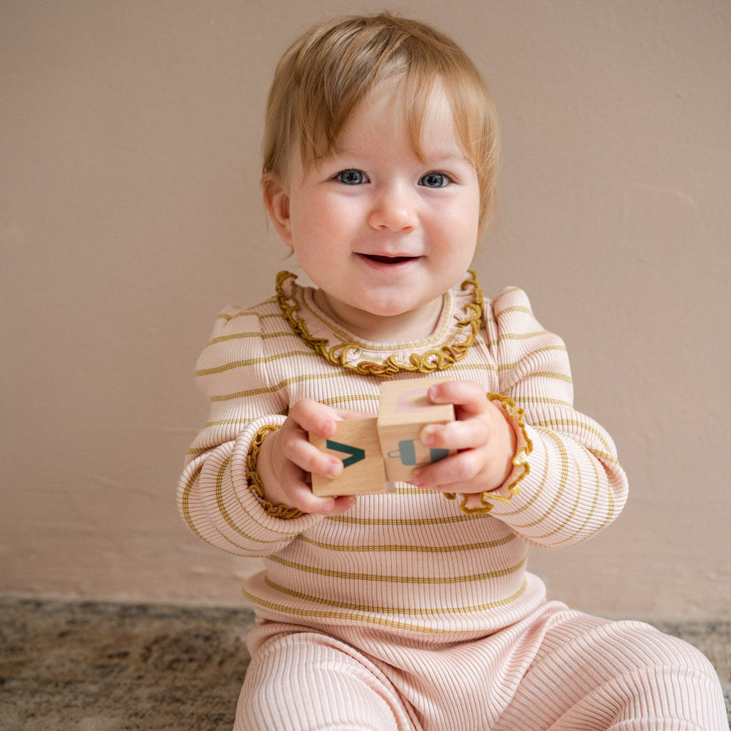 minimalisma Belly - silk long sleeve bodysuit with ruffles Body Sweet Olive Stripes