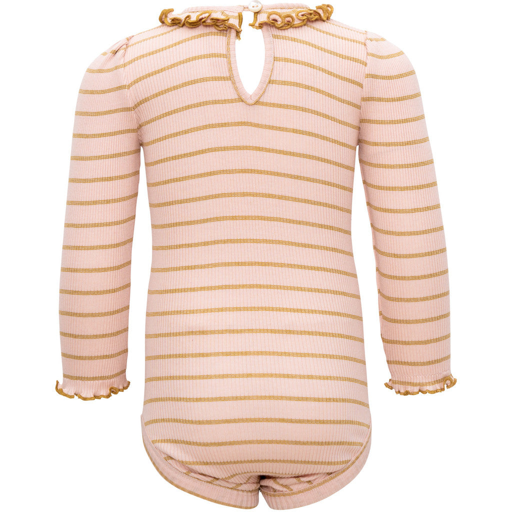 minimalisma Belly - silk long sleeve bodysuit with ruffles Body Sweet Olive Stripes