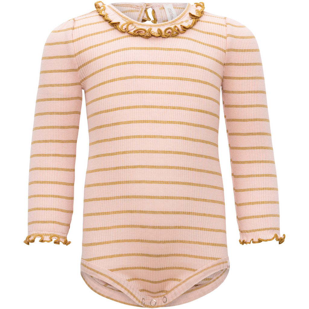 minimalisma Belly - silk long sleeve bodysuit with ruffles Body Sweet Olive Stripes