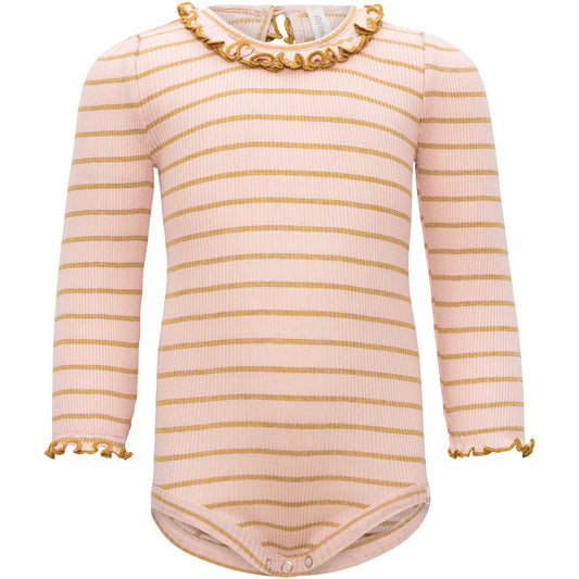 minimalisma Belly - silk long sleeve bodysuit with ruffles Body Sweet Olive Stripes