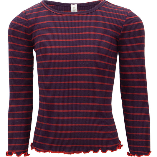 minimalisma Bergen-frill - Children's silk long sleeve top Blouse for kids Blackberry Red Stripes