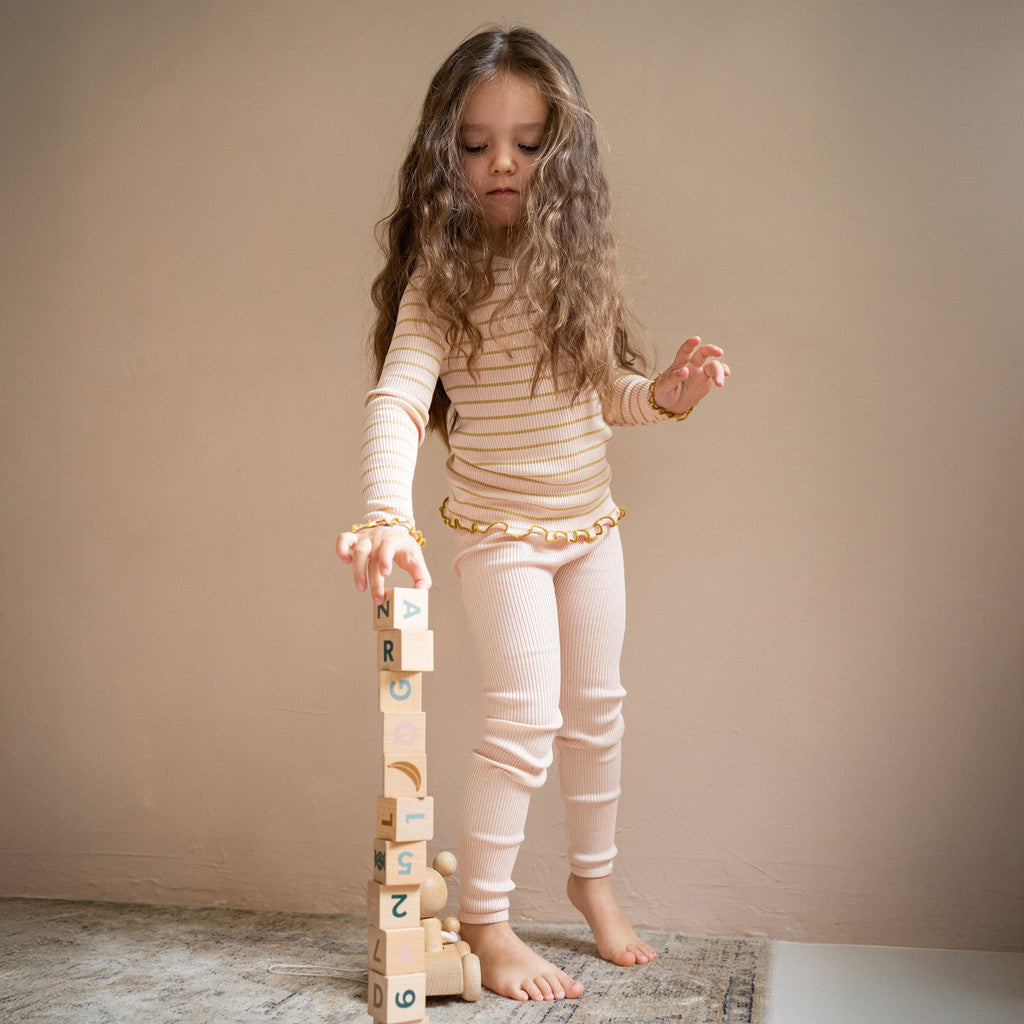 minimalisma Bergen-frill - Children's silk long sleeve top Blouse for kids Sweet Olive Stripes