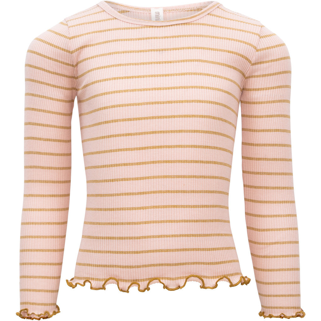 minimalisma Bergen-frill - Children's silk long sleeve top Blouse for kids Sweet Olive Stripes