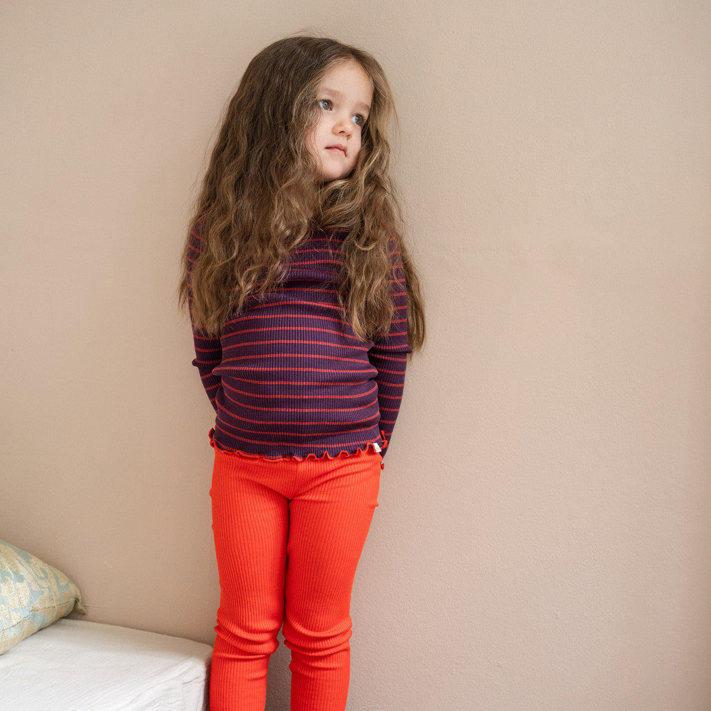 minimalisma Bergen-frill - Children's silk long sleeve top Blouse for kids Blackberry Red Stripes