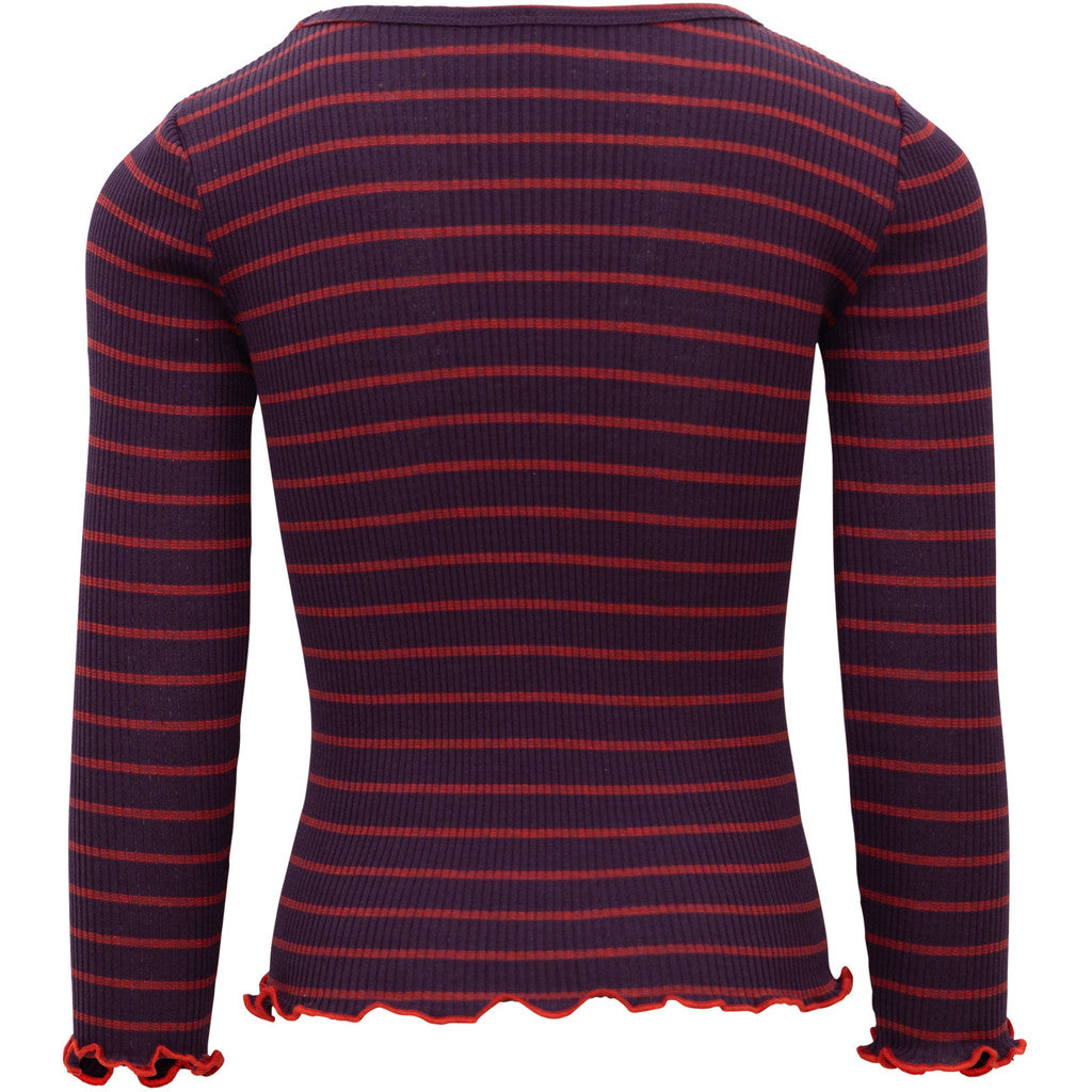 minimalisma Bergen-frill - Children's silk long sleeve top Blouse for kids Blackberry Red Stripes