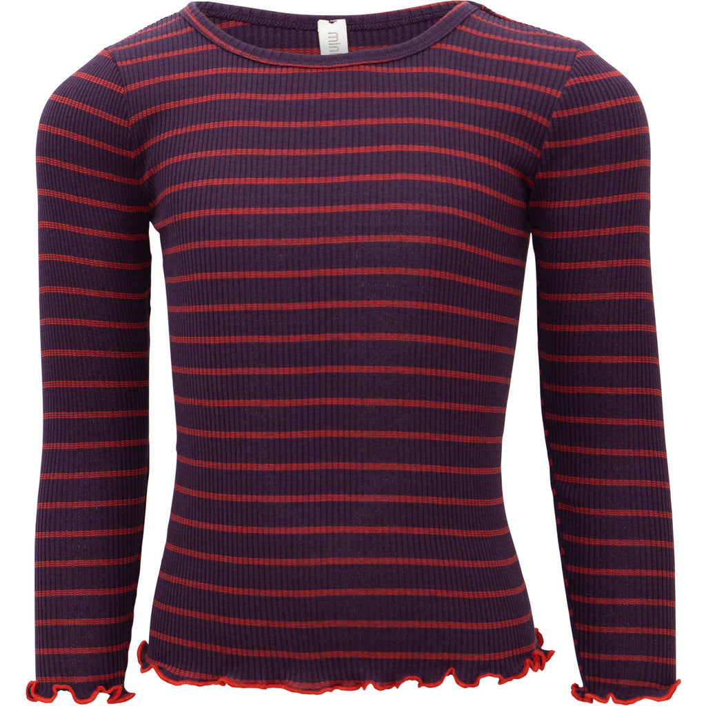 minimalisma Bergen-frill - Children's silk long sleeve top Blouse for kids Blackberry Red Stripes
