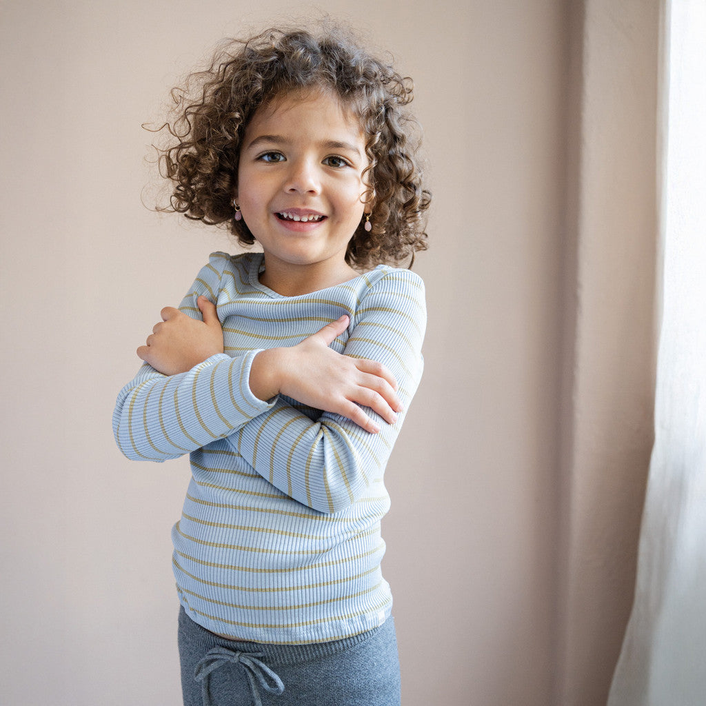 minimalisma Bergen - Children's silk long sleeve top Blouse for kids Clear Olive Stripes