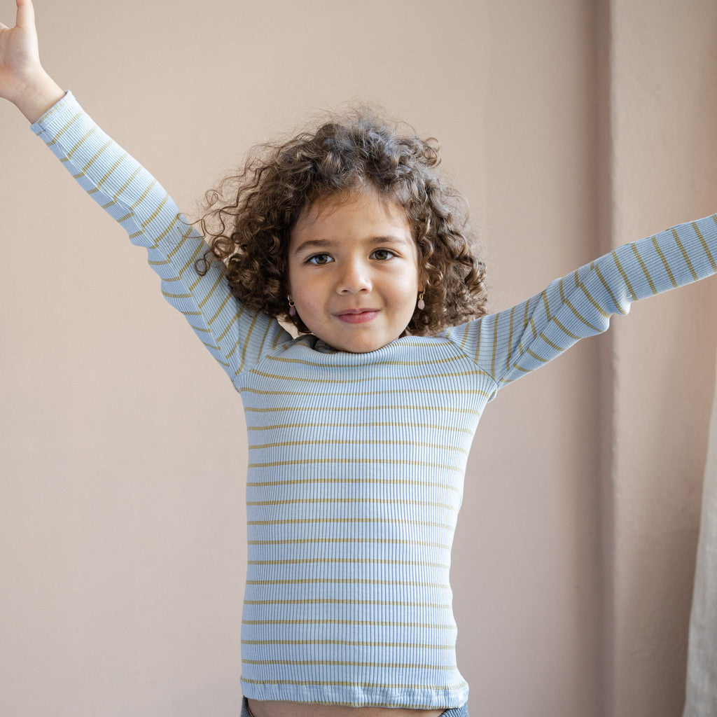 minimalisma Bergen - Children's silk long sleeve top Blouse for kids Clear Olive Stripes