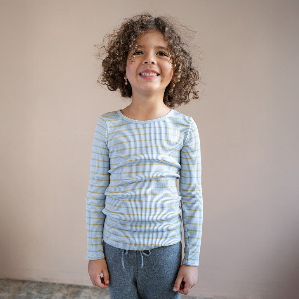 minimalisma Bergen - Children's silk long sleeve top Blouse for kids Clear Olive Stripes