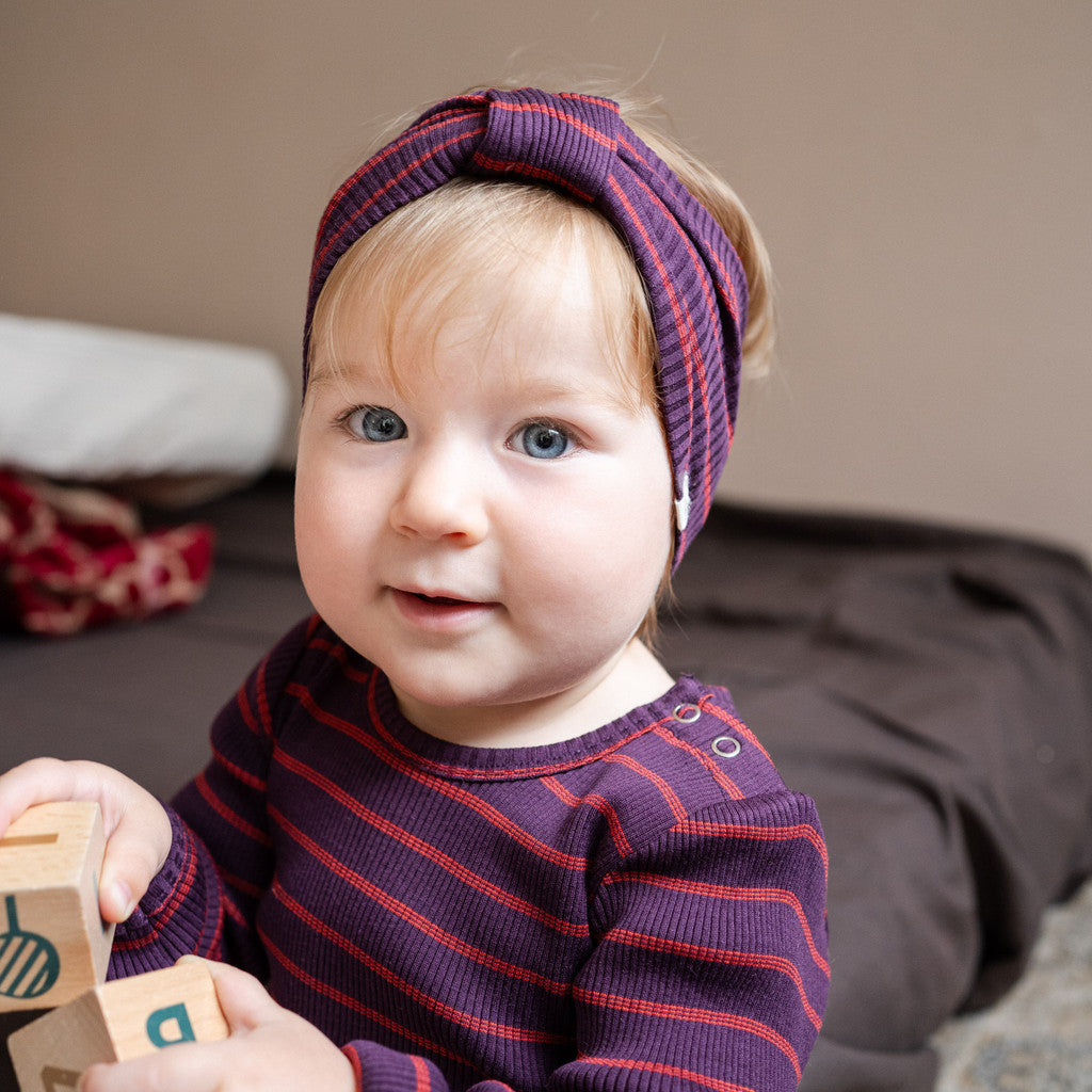 minimalisma Bi - Children's silk headband Bib / Hairband / Acc Blackberry Red Stripes