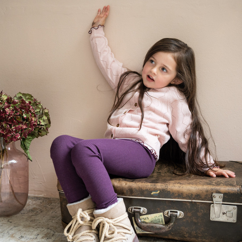 minimalisma Bieber-Frill - Babies & children's silk leggings with frills Leggings / pants for babies and kids Blackberry with Red