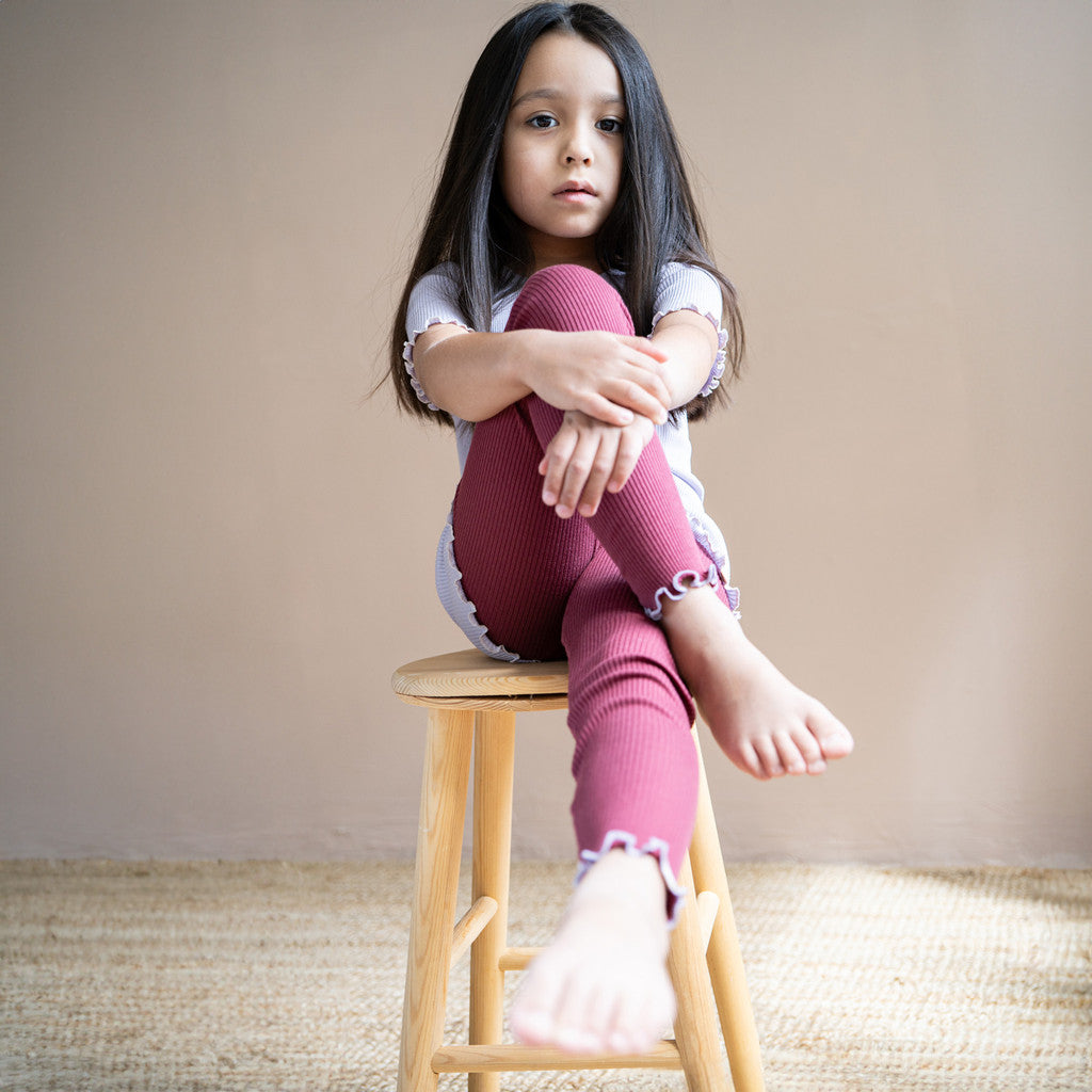 minimalisma Bieber-Frill 0-6Y Leggings / pants for babies and kids Pomegranate with Mauve
