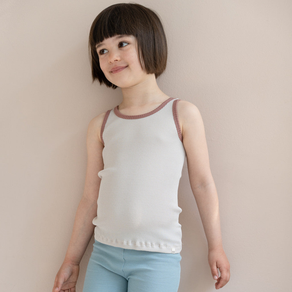 minimalisma Billund - Children's silk tank top Blouse for kids Ecru with Antique Rose
