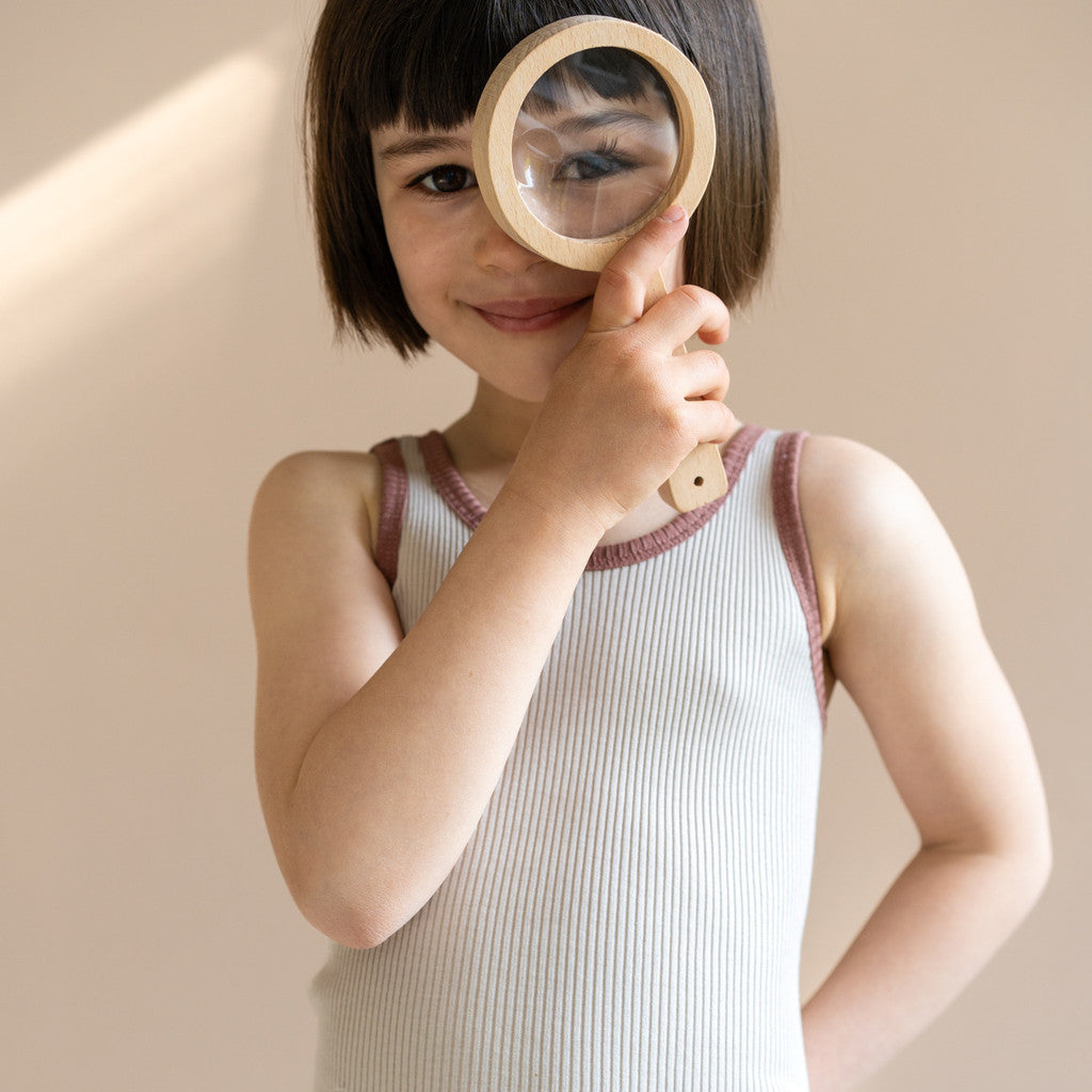minimalisma Billund - Children's silk tank top Blouse for kids Ecru with Antique Rose