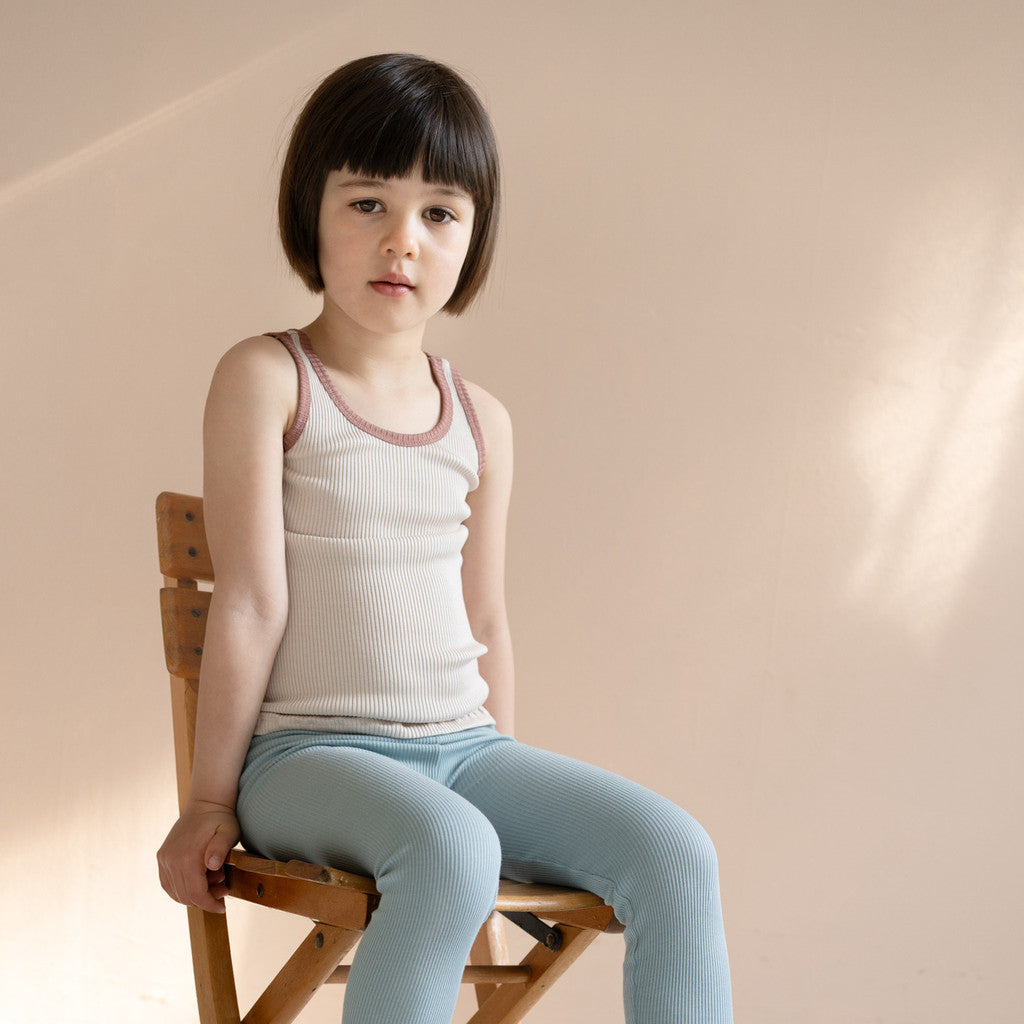 minimalisma Billund - Children's silk tank top Blouse for kids Ecru with Antique Rose