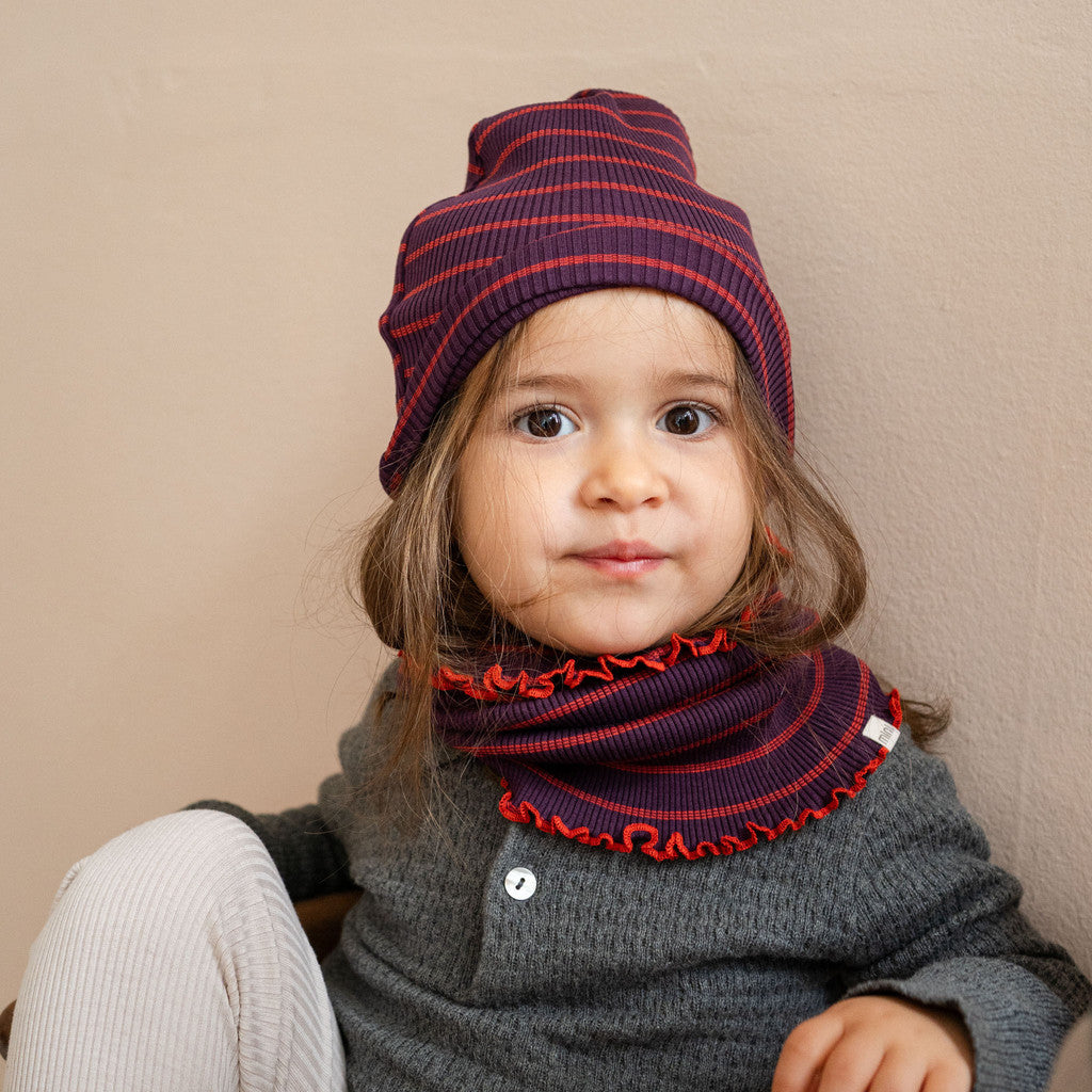 minimalisma Birkin - Children's silk tube scarf Bib / Hairband / Acc Blackberry Red Stripes