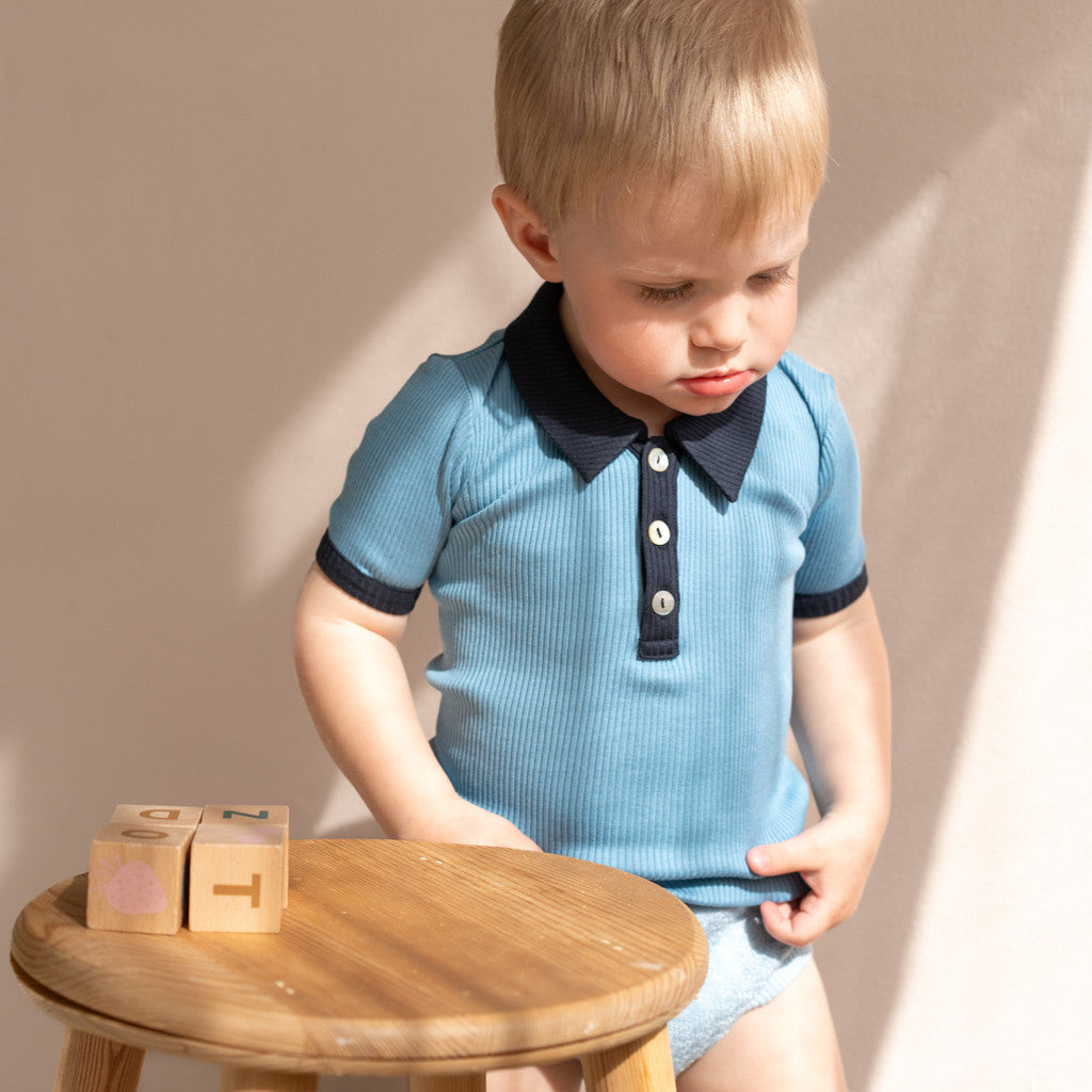 minimalisma Bolero - children's silk polo-shirt Blouse for kids Aquarelle with Dark Blue