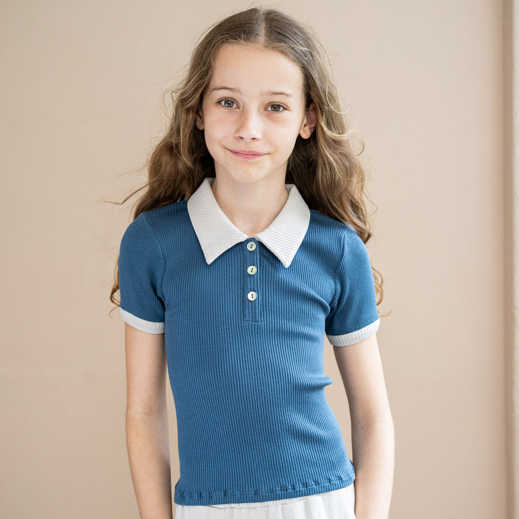 minimalisma Bolero 2-6Y Blouse for kids Fjord Blue with Ecru