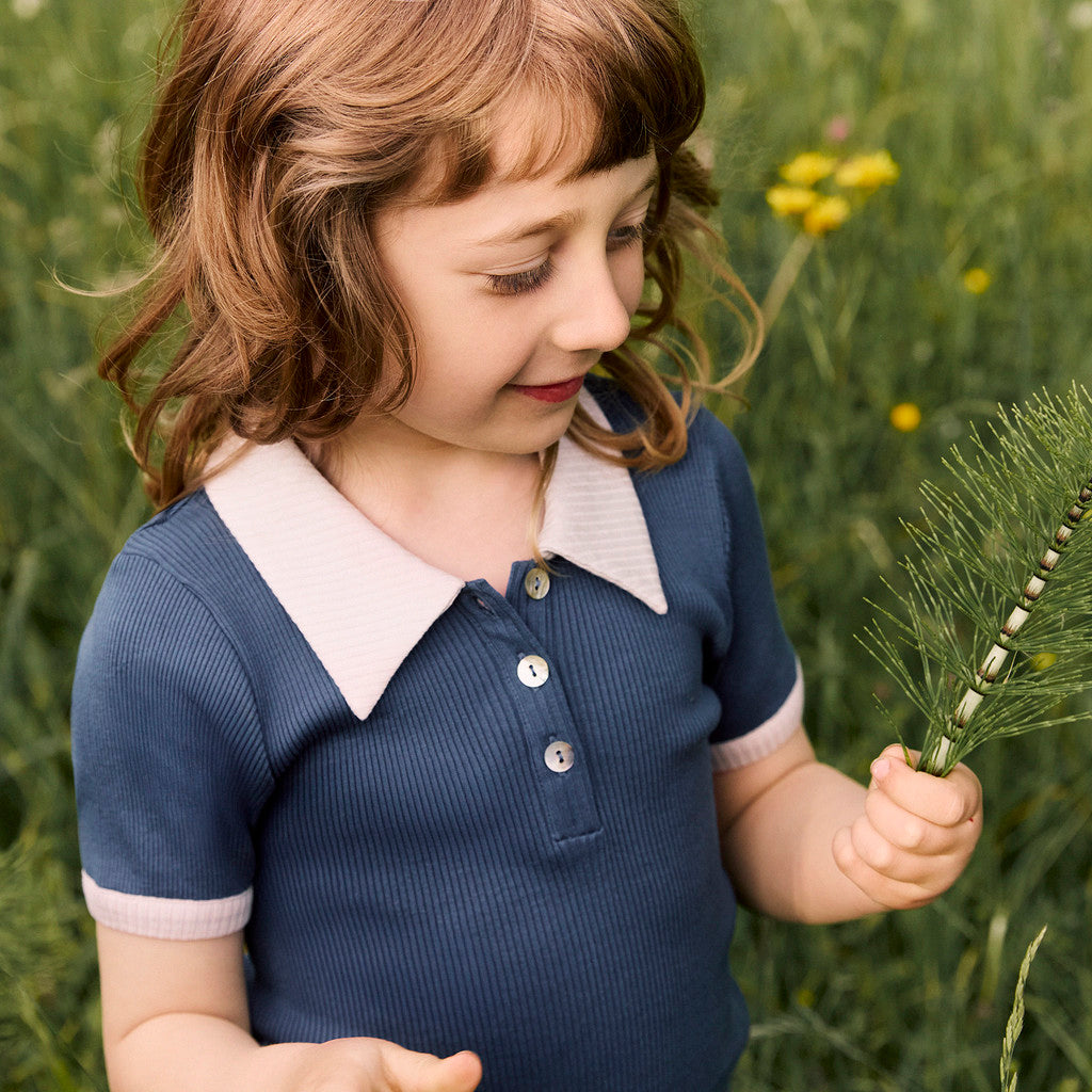 minimalisma Bolero 6-12Y Blouse for kids Fjord Blue with Ecru