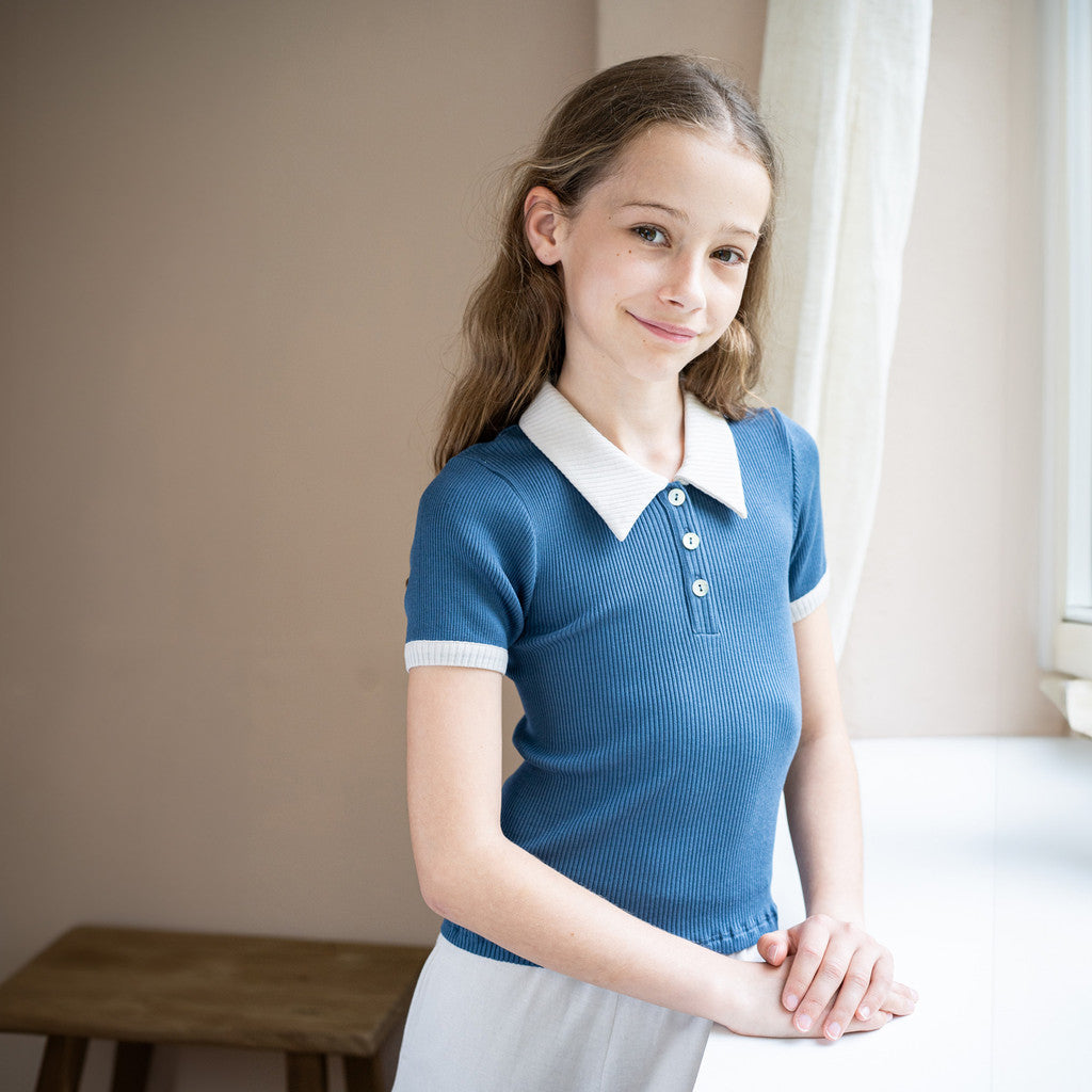 minimalisma Bolero 6-12Y Blouse for kids Fjord Blue with Ecru