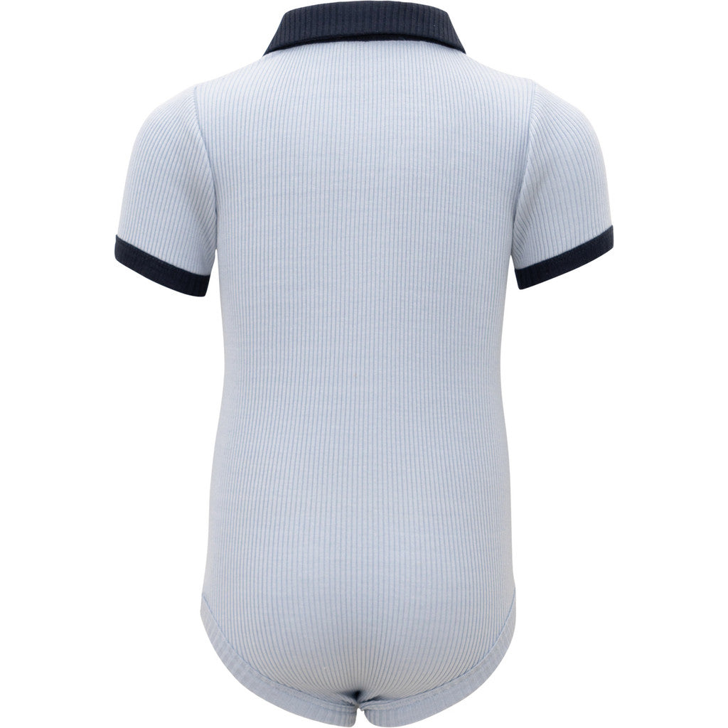 minimalisma Bolo - Baby silk short sleeve bodysuit with polo collar Body Clearwater with Dark Blue
