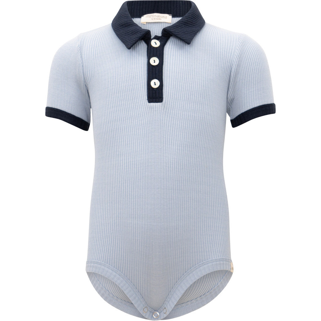 minimalisma Bolo - Baby silk short sleeve bodysuit with polo collar Body Clearwater with Dark Blue