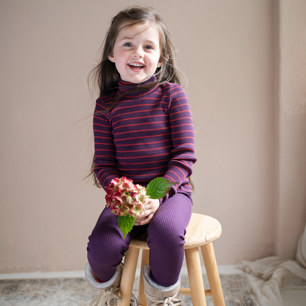 minimalisma Bui - Children's silk long sleeve turtleneck Turtleneck Blackberry Red Stripes