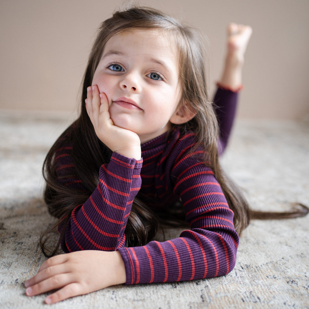 minimalisma Bui - Children's silk long sleeve turtleneck Turtleneck Blackberry Red Stripes