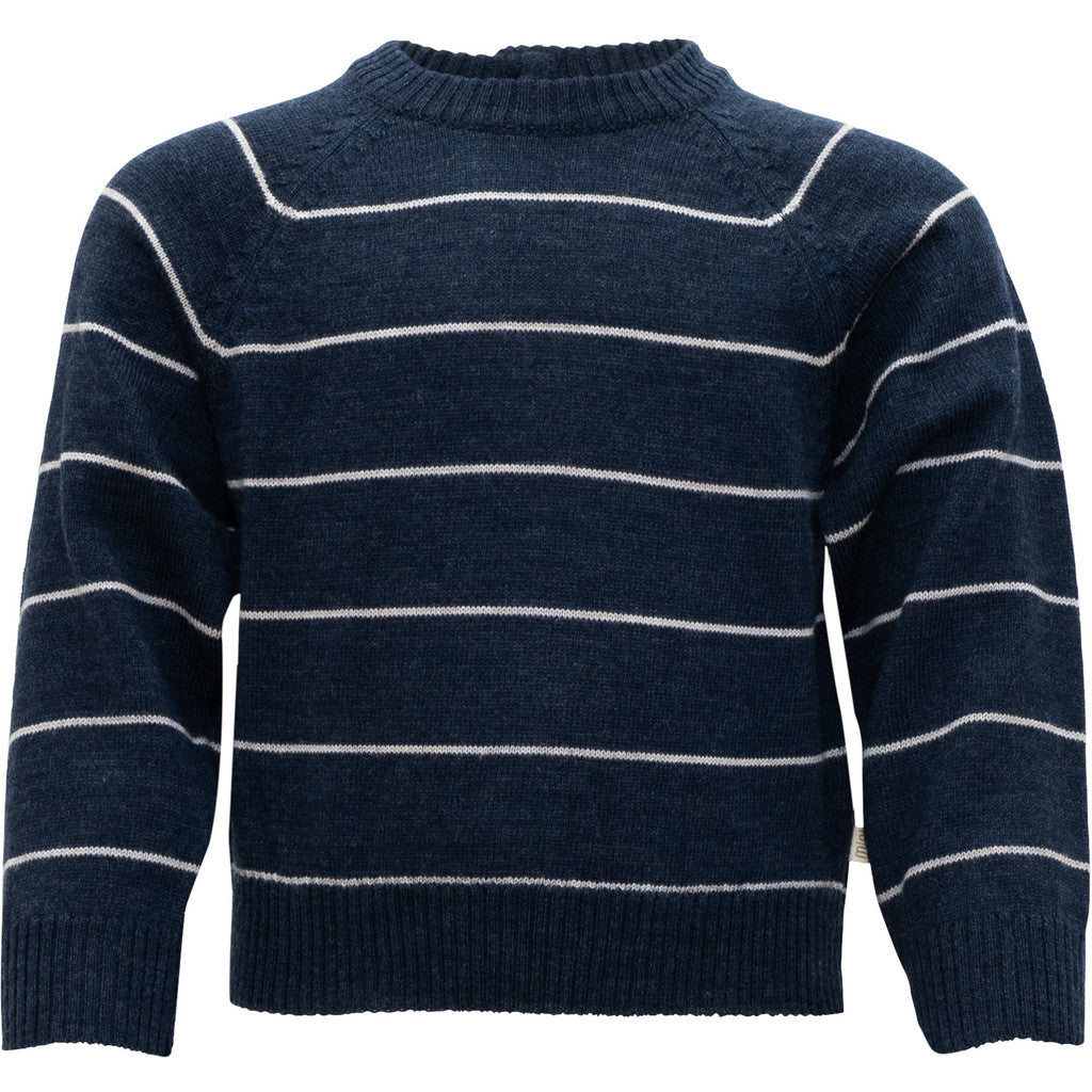 minimalisma Delmar - Baby and children's merino wool sweater Blouse for babies and kids Dark Blue Grey Stripes