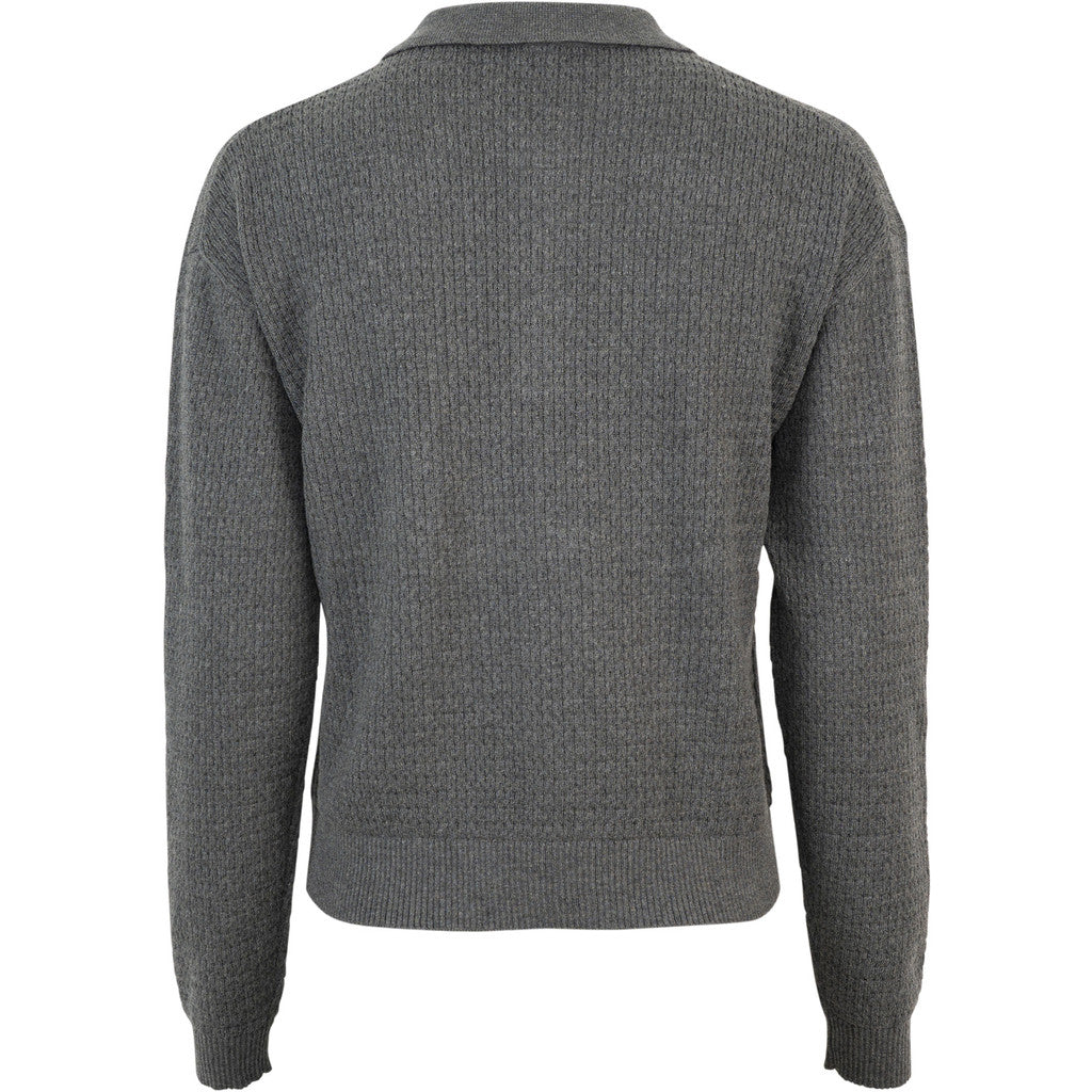 minimalisma Dita - Women's wool/cotton long sleeve polo shirt Blouse for women Dark Grey Melange