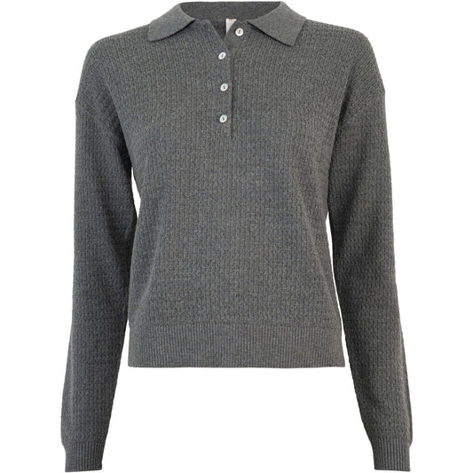 minimalisma Dita - Women's wool/cotton long sleeve polo shirt Blouse for women Dark Grey Melange