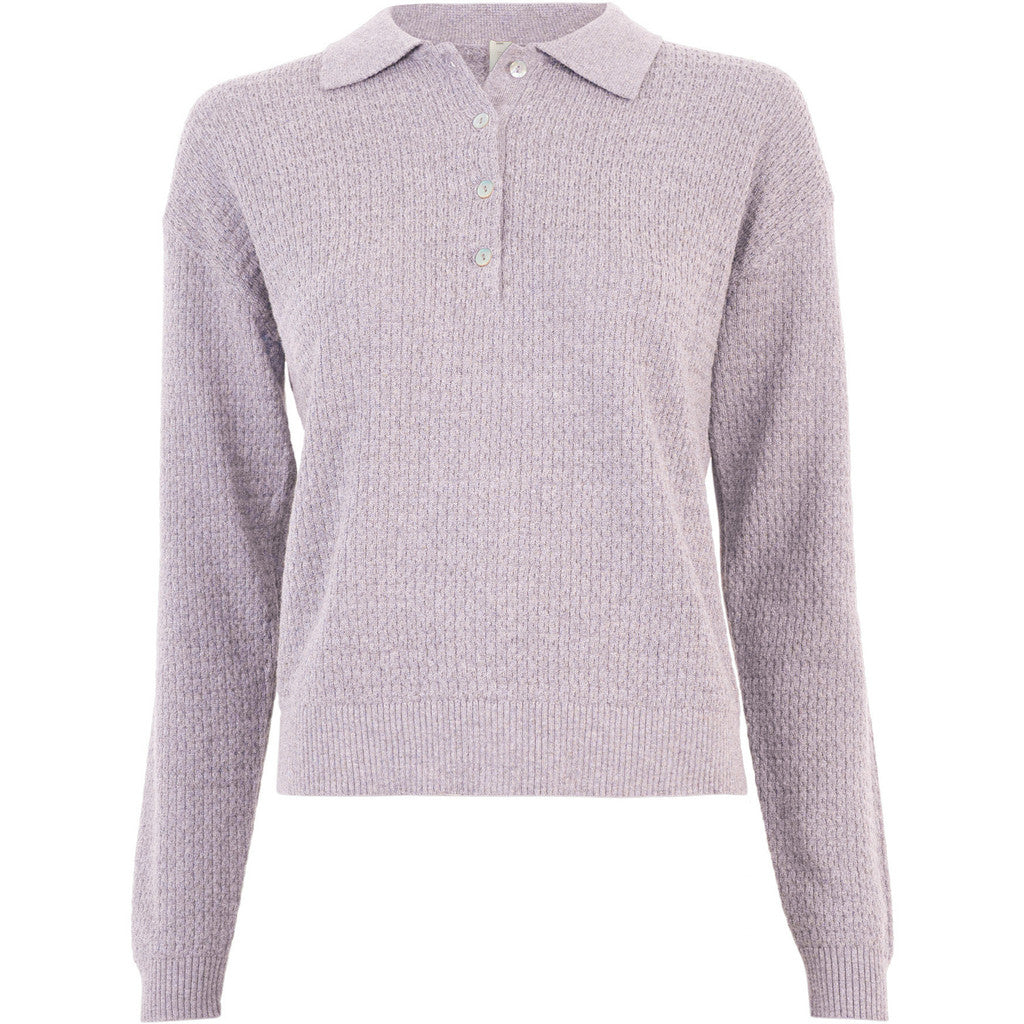 minimalisma Dita - Women's wool/cotton long sleeve polo shirt Blouse for women Lilac