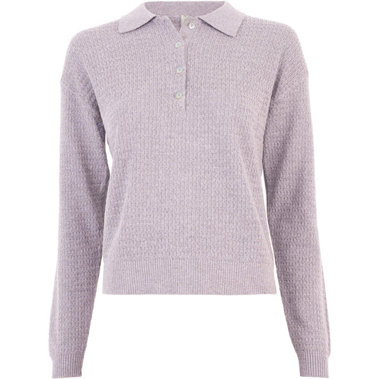 minimalisma Dita - Women's wool/cotton long sleeve polo shirt Blouse for women Lilac