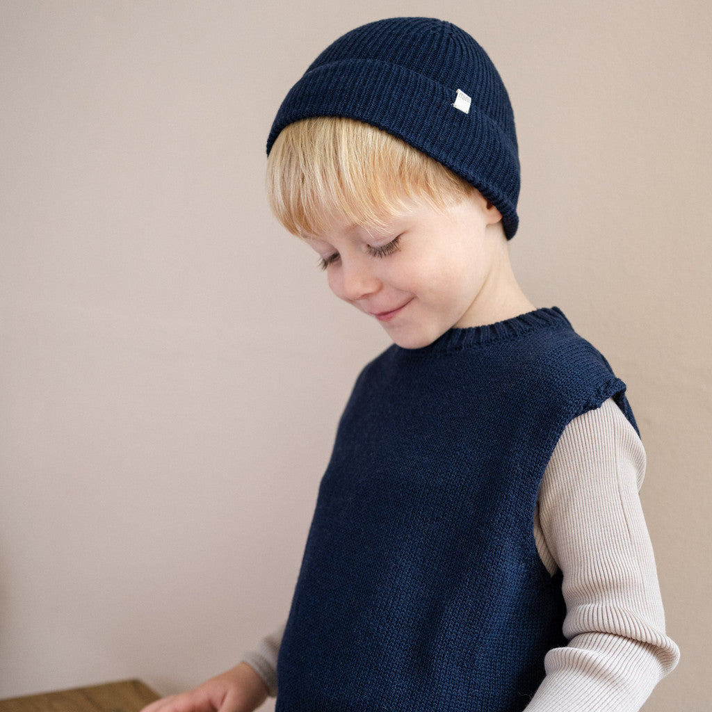 minimalisma Dome - Children's organic cotton beanie Hat / Bonnet Dark Blue