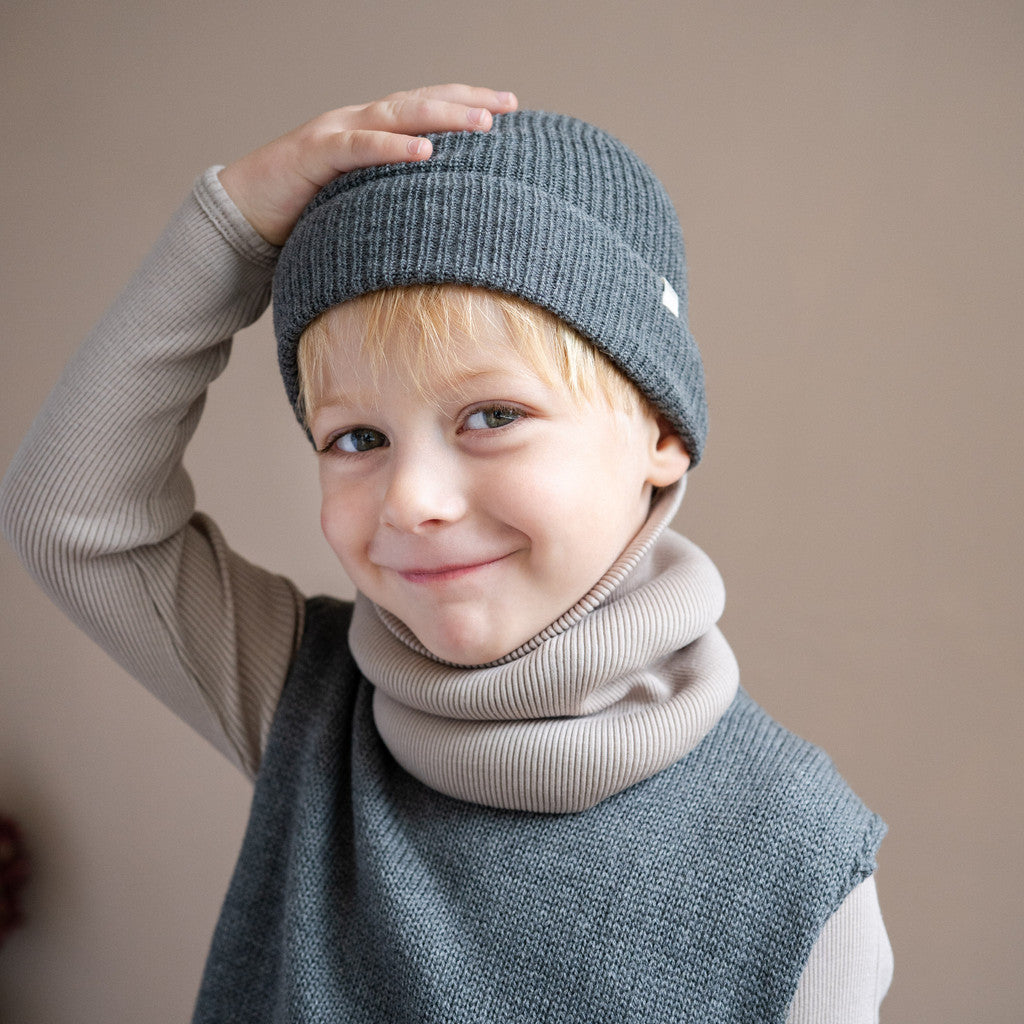 minimalisma Dome - Children's organic cotton beanie Hat / Bonnet Dark Grey Melange
