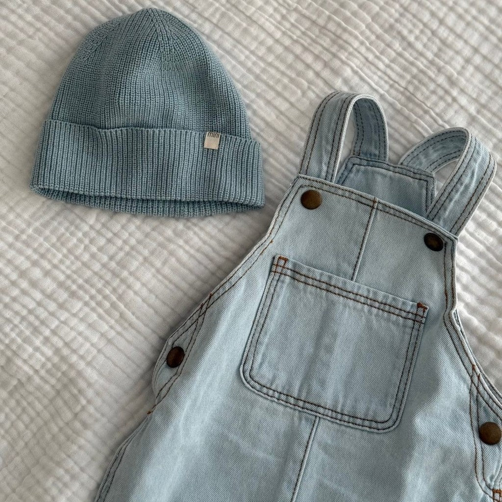 minimalisma Ellis - Baby organic cotton denim strap-pants Leggings / pants for babies Pale Jeans