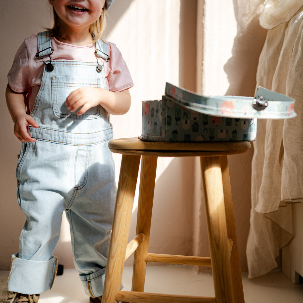 minimalisma Estel - Children's organic cotton denim strap-pants Leggings / pants for kids Pale Jeans