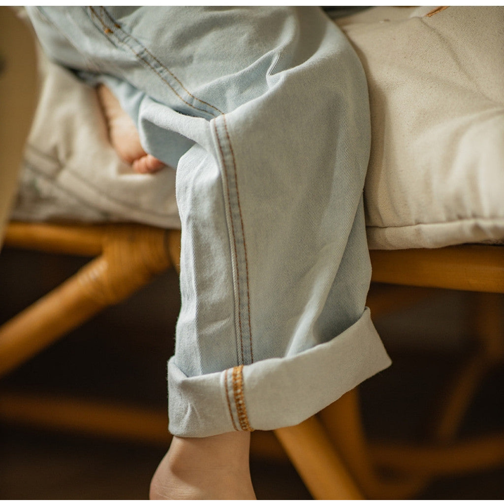 minimalisma Estel - Children's organic cotton denim strap-pants Leggings / pants for kids Pale Jeans