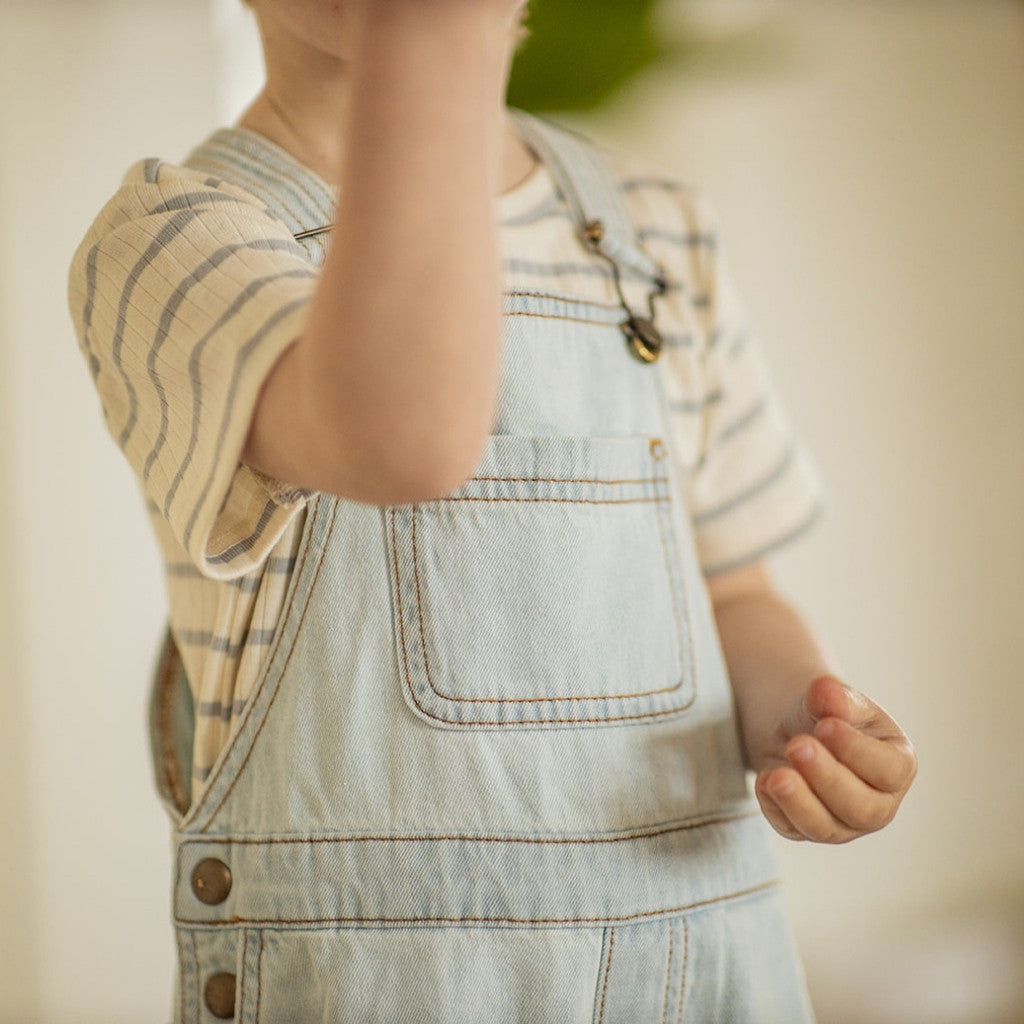 minimalisma Estel - Children's organic cotton denim strap-pants Leggings / pants for kids Pale Jeans