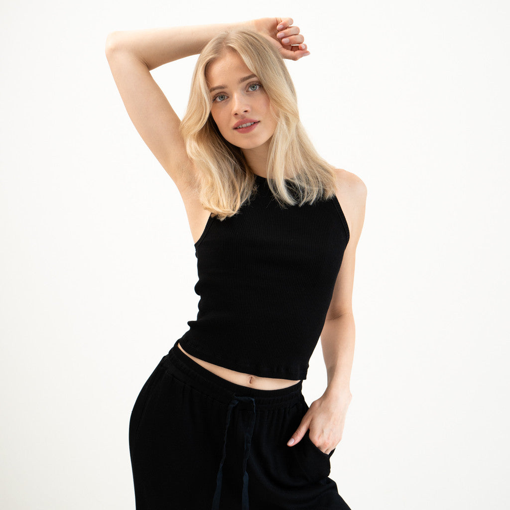 minimalisma Geni - cropped silk top for women Blouse for women Black